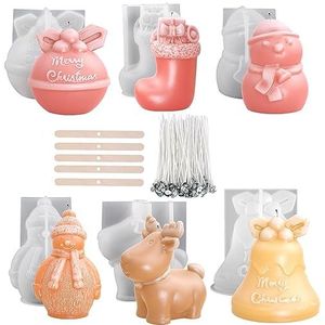 Treedix Kersthars mallen siliconen, 3D kerstkaars maken mallen, mallen voor epoxyhars, kaarsen maken, huis tuin ornamenten kerstdecoratie, doe-het-zelf kerstcadeaus ambachten (6 sets)