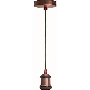 LEDSone Koperen vintage metalen plafond hanglamp fitting, bruin rond gevlochten flex 1m kabel, E27 lamphouder hangende hanglamp fitting kit voor binnenverlichting (koper)