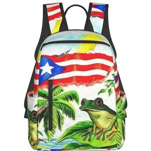 EdWal Puerto Rico Vlag Kikker Palmbomen Print Lichtgewicht Mode Casual Rugzak College Bag, Voor Outdoor Reizen Zakelijk Werk, Puerto Rico Vlag Kikker Palmbomen, Eén maat