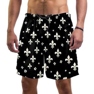 PAFEFO Zwart wit Fleur De Lis boardshorts voor heren, sneldrogend, strandzwemkleding, sportpakken met zakken, Zwart Wit Fleur De Lis, XL