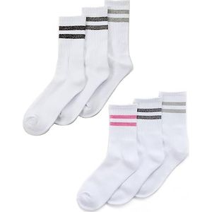Undercover Dames katoen rijke sport crew geribbelde streep sokken 6 of 12 paar, 6 Paar - Wit, 37-42 EU