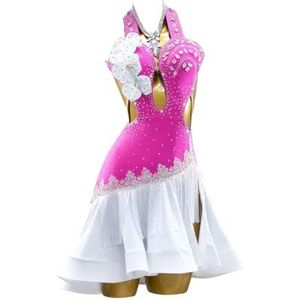 Yhwacyznm Professionele wedstrijdjurk voor Latijns Amerikaanse dans Rugloze ballroomkleding voor dames Visgraatrok voor salsadansen Tango danskleding Cha Cha kleding,Rose red,L
