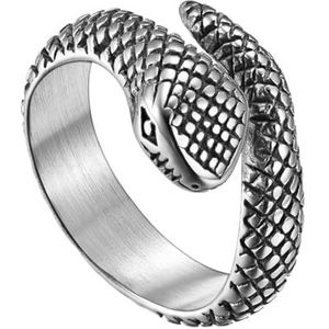 Viking Snake Ring Voor Mannen Vrouwen - Noordse RVS Ouroboros Animal Finger Ring - Handgemaakte Vintage Noorse Pagan Amulet Mode Gotische Persoonlijkheid Sieraden (Color : Silver, Size : 08)
