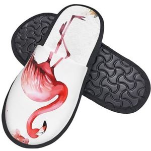 HerfsT Flamingo Print Harige Slippers Voor Vrouwen Mannen Pluizige Memory Foam Slippers Winter Pluche Huis Slippers M, Zwart, Medium
