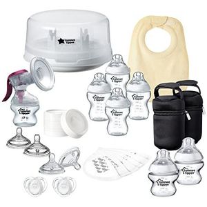 Tommee Tippee Breastfeeding Kit with Manual Breast Pump, Microwave Steriliser, Baby Bottles and Breastfeeding Accessories