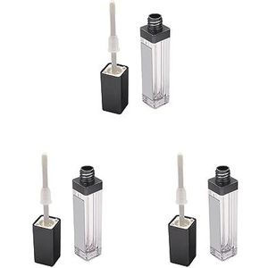 3 Set van 7ml Lege Lip Gloss Buizen Lip Container w/Spiegel & LED Licht Transparant+Zwart, Transparant Zwart