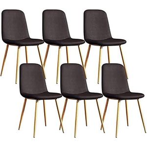 GEIRONV Moderne retro lounge stoelen set van 6, for woonkamer slaapkamer kantoor lounge stoelen metalen poten PU lederen rugleuningen zitting Eetstoelen (Color : Dark brown, Size : 42x45x86cm)