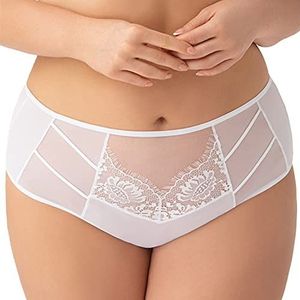 Gorsenia Dames slip glad tule kant tailleband gebloemd onderbroek ondergoed lingerie K497/1 Paradise, wit, 4XL
