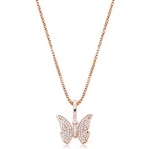 Dames 925 zilveren vlinder hanger, zircon, vrouwen dolk licht luxe ketting (Rose Money Bag,925 silver)