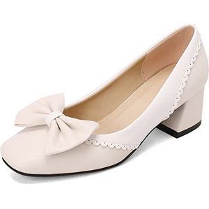 CuteFlats Elegante pumps voor dames met gemiddelde blokhak en hoekige teenpartij (beige, 34)