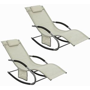 SoBuy OGS28-MI x2 Ligstoel Set van 2 Comfortabele ligstoel Swingstoel Schommelligstoel Zonnebed - Tuin - Terras - Beige