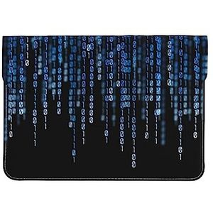 De Blauwe Binaire Matrix Laptop Sleeve Tas Lederen Waterdichte Notebook Computer Case Laptop Tas Voor Vrouwen Mannen