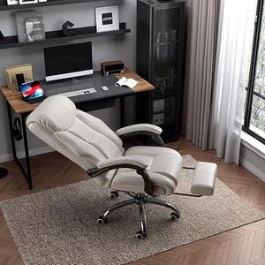 Kantelbare bureaustoelen Lederen ligstoel met armleuning en wielen Bureaustoelen Belasting 440 lbs Ergonomische bureaustoel