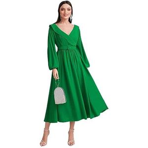 jurken voor dames Effen jurk met lantaarnmouwen (Color : Gr�n, Size : Small)