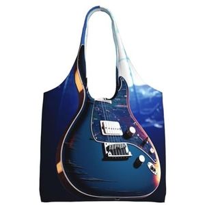 YNCATXZ Blauwe Gitaar Canvas Tote Bag Voor Vrouwen Esthetische Boodschappentassen Schoudertas Herbruikbare Boodschappentassen, Zwart, Eén maat