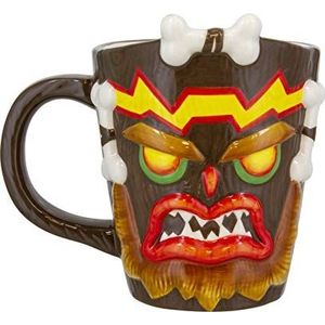 Crash Bandicoot 3D-mok Uka Uka bruin, handbeschilderd, van 100% keramiek, inhoud ca. 315 ml.