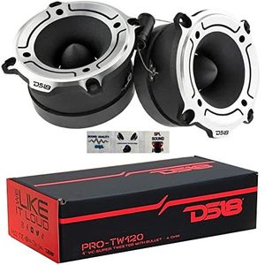 2 DS18 PRO-TW120 super tweeters grijs aluminium 120 watt rms en 240 watt max 7,90 cm diameter impedantie 4 ohm gevoeligheid 103 db spl auto, per paar + 2 kondensatory i 3 naklejki gratis