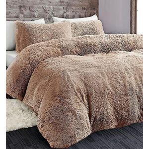 LS HOME Laura Secret Pluizige dekbedovertreksets met lange pool, zachte en comfortabele kussenhoes, fleece, imitatiebont (bruin (mink), tweepersoons)