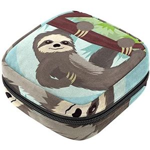 Maandverband Opbergtas, Vrouwelijke Product Pouches Draagbare Periode Kit Tas voor Meisjes Vrouwen Dames Leuke Luiaard Opknoping aan de Boom, Meerkleurig, 4.7x6.6x6.6 in/12x17x17 cm