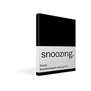 Snoozing - Flanel - Kussenslopen - Set van 2 - 60x70 cm - Zwart