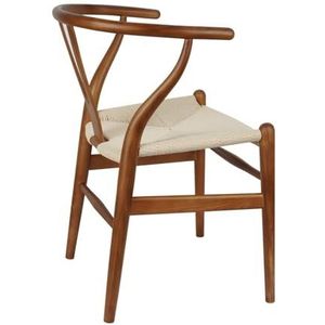 Y Chair (Wishbone Chair) massief houten eetkamerstoel met armleuning uit het midden van de eeuw en zitting van hennep (gemaakt van essenhout - walnoot) (essenhout - walnoot).(Ash Wood Black,Pack of 4)