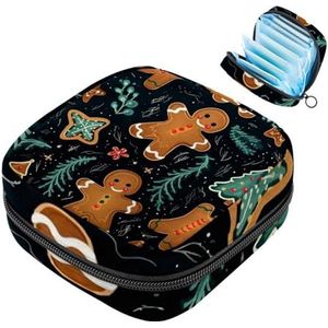 MUOOUM Kerst Peperkoek Man Patroon Maandverband Opbergtas Menstruatie Pad Tas Draagbare Menstruatie Cup Pouch met Rits voor Tiener Meisjes Vrouwen Dames