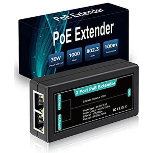 1 in 2 Out Gigabit PoE Extender, NICGIGA 2 Port PoE Repeater 100 meter (328 ft), IEEE 802.3af/at Power Over Ethernet PoE Splitter naar 2 PoE apparaten zoals IP-camera's, IP-telefoon, draadloze AP