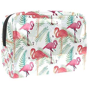 Make-up Tas PVC Toilettas met ritssluiting Waterdichte Cosmetische Tas met Roze Flamingo Patroon Tropische Bladeren voor Vrouwen en Meisjes