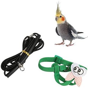 Vogelharnas, superlichte elastische riem Bird Flying Training Rope Leuk patroon voor Pet Bird Outdoor Training Playing Groene ogen