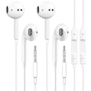 2 stuks iPhone-hoofdtelefoons/oordopjes/oortelefoons bedraad met 3,5 mm stekker [MFi-gecertificeerd] met microfoon, volumeregeling compatibel met iPhone, iPad, iPod, computer, MP3/4, Android Meeste