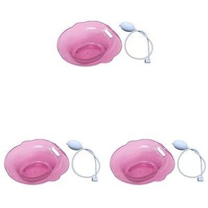 3 Set van Sitz Bad Wastafel voor Toilet Bredere Zithoek Hip Bad voor Ouderen Vrouwen Mannen Roze met Flusher, 390 x 390 x 130mm