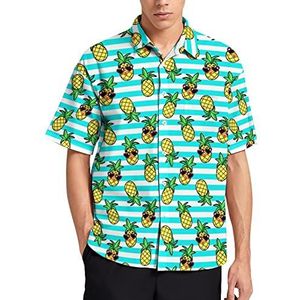 Tropic Cartoon Trendy Ananas Hawaiiaanse Shirt Voor Mannen Zomer Strand Casual Korte Mouw Button Down Shirts met Pocket