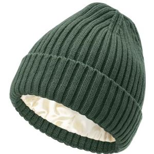 Warme Pom Wooly Wintermuts,Met satijn gevoerde gebreide muts,Retro warme gebreide muts, paar wollen muts,zwart,One size