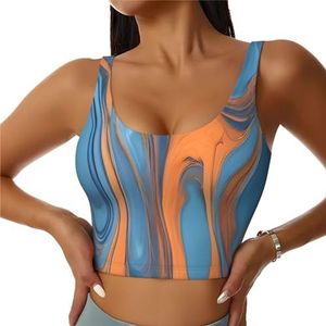 Geelblauwe kunst - Crop tops voor dames sportbeha U-rug verwijderbare gewatteerde crop workout tanktop met ingebouwde bh's, slanke pasvorm mouwloze atletische vesten, 3 D, S