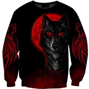 Noorse Mythologie Fenrir Hoodie, Nieuwigheid Viking Odin Wolf 3D Digitale Print Tattoo Rood Casual Rits Sweatshirt, Lente en Herfst Cosplay Feestjassen (Color : Wolf B crew neck, Size : L)