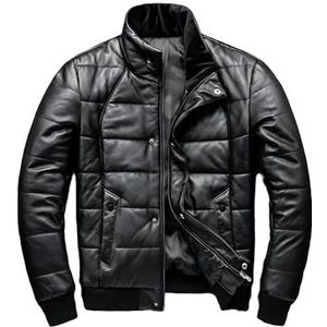 Suiting Style Zwart bikerjack voor heren, gewatteerde leren motorjas, stijlvol trendy bomberjack, Zwart, M
