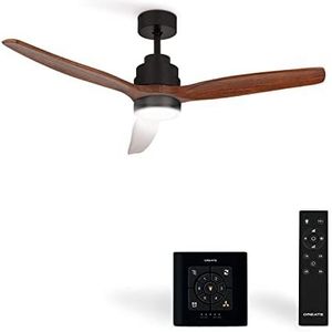 CREATE Windstyle Plafondventilator met zwart licht, vleugels van donker hout, met bediening en afstandsbediening, 40 W, stil, Ø 132 cm, 6 snelheden, timer, zomer-winter, dubbele hoogte