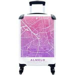 MuchoWow® Koffer - Stadskaart - Almelo - Paars - Roze - Past binnen 55x40x20 cm en 55x35x25 cm - Handbagage - Trolley - Fotokoffer - Cabin Size - Print