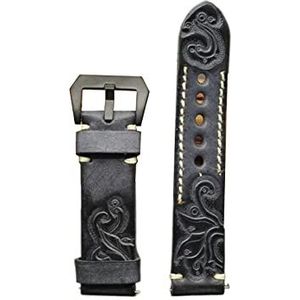 Chlikeyi Handgesneden horlogeband van roestvrij staal voor heren, 18-24 mm, Zwart, 24 mm, strepen