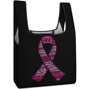 Borstkanker Bewustzijn Live Roze Lint Herbruikbare Boodschappentassen Opvouwbare Boodschappentassen Grote Vouwbare Tote Bag met Lange Handvatten