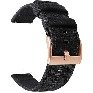 LQXHZ 18mm 20mm 22mm Gevlochten Canvas Band Compatibel Met Samsung Galaxy Watch 3/4 40mm 44mm Classic 46mm 42mm Quick Release Armband (Color : Black rose gold, Size : 20mm)