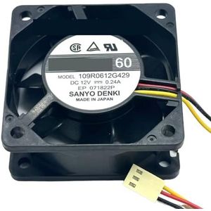 Voor Sanyo voor Denki 109R0612G429 DC 12V 0.24A 60x60x25mm 3-draads serverkoelventilator