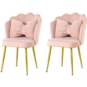 GEIRONV Dining stoel Set van 2, for woonkamer slaapkamer keuken receptie stoel fluwelen bloemblad spray gouden benen rugleuning stoel Eetstoelen (Color : Pink)