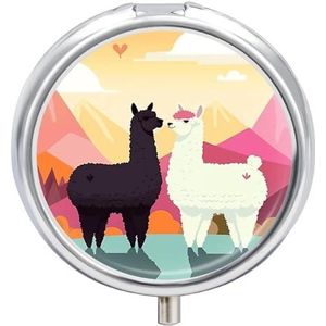 Pillendoosje Travel Pill Organizer Alpaca's in Love in The Mountains Gedrukt Leuke Pillendoos Handige Pillendoos Geschikt om in zakken en tassen te worden geplaatst