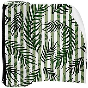 Potlood Case Pen Tas Houder met Rits Coin Organizer Tassen Make-up Cosmetische Pouch voor Vrouwen Tiener Meisjes Jongens Kinderen, Regenwoud Bladeren Groen Wit Streep Patroon