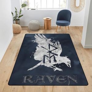 Viking Area Rug - Noorse Mythologie Odin's Symbool en Raven Print Tapijt, Moderne Woonkamer, Keuken en Badkamer Home Decor(Color:Odin's Raven,Size:160 x 200CM)