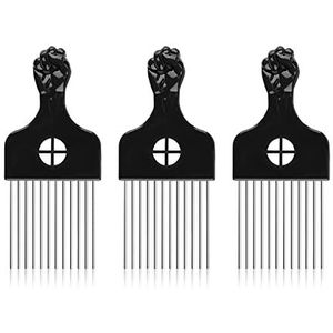 3 stuks Afrikaanse kam, glad, haarvork, afro-haarkam, kam voor kapsalon, afropam van metaal, afropkam, vlechtkam, kappersgereedschap