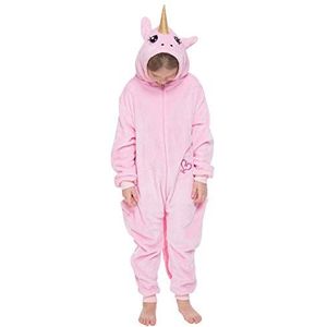 corimori - Rose de Eenhoorn Kinderen Jongens Meisjes Onesie Jumpsuit Kostuum Verkleding (maat 90-110 cm), Roze