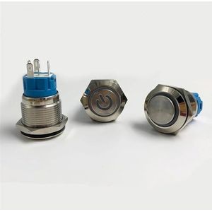 19 mm waterdichte metalen drukknop schakelaar computer voor 5-pins momentary sluiting LED auto motor (kleur: blauw, maat: RESET_FLAT ROUND_12-24V)