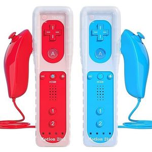 TechKen Wii-Afstandsbediening Met Nunchuk, Geïntegreerde Controller En Siliconen Hoesje (Rood + Blauw) - 2 Stuks